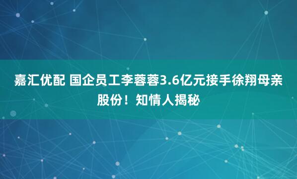 嘉汇优配 国企员工李蓉蓉3.6亿元接手徐翔母亲股份！知情人揭秘
